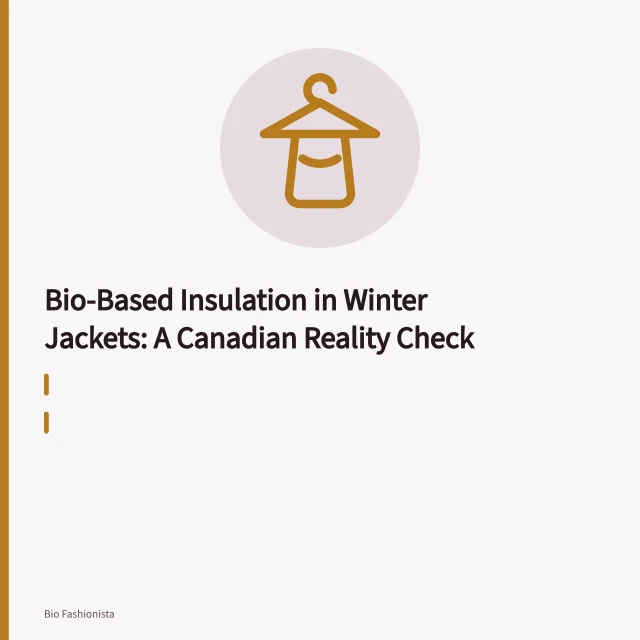 Bio-based insulated winter jacket on snowy bench showing quilted plant-fibre fill. Bio-Based Insulation in Winter Jackets: A Canadian Reality Check