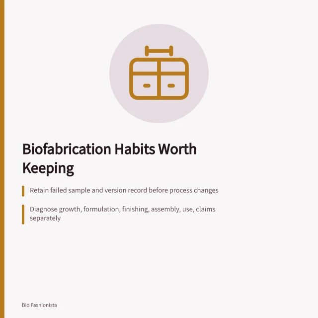 Biofabricated material sample diagnostics: cracking, delamination, batch variation, and disposal claims. Which habits around biofabricated materials are worth keeping?