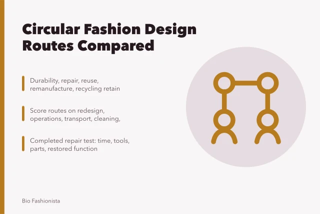 Comparison of circular fashion design routes by value retained and evidence. 9 points worth checking on circular fashion design