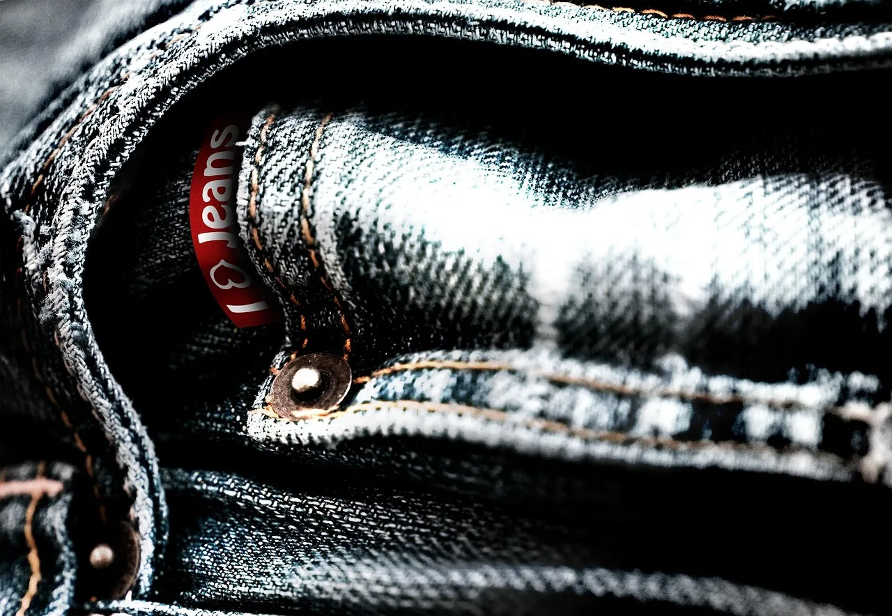 jeans, trousers, denim, logo, clothing, textile, fashion, ebv, blue, red, pocket, washed out, stonewashed, used, worn, bleach bypass. Clothing labels and certifications: how to read them