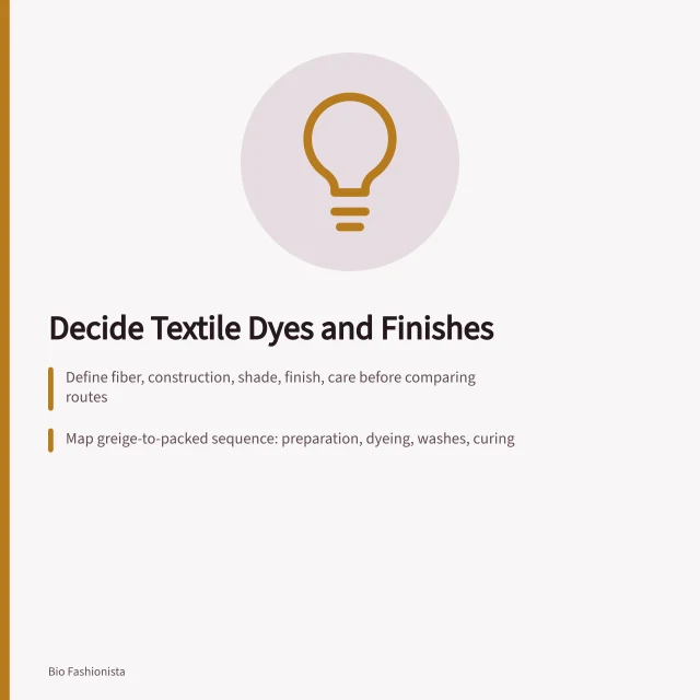Checklist for choosing textile dyes and finishes with testing steps. How to make sound decisions about textile dyes and finishes: the parts worth your time