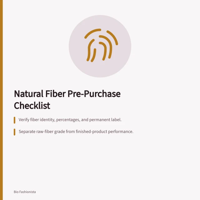 Checklist for verifying natural fiber identity and performance. A pre-purchase checklist for natural fibers, fabric by fabric