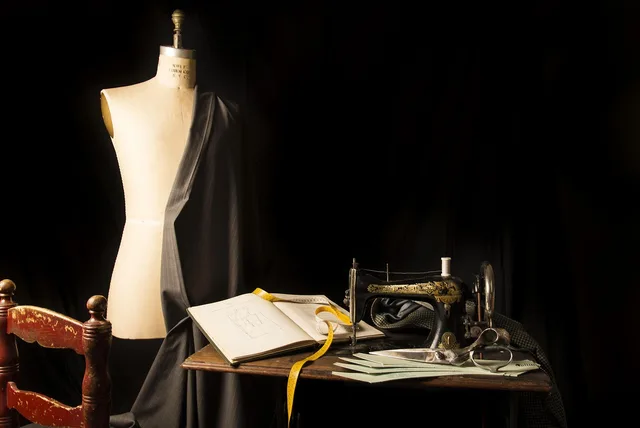 tailoring, tailor, costume, apparel, fashion, sewing, pattern, jacket, design, plot, measuring tape, textiles, mannequin, fabrics, crafts, tailoring, tailoring, tailor, tailor, tailor, tailor, tailor, sewing, sewing, sewing, mannequin. A sustainable fashion example: repair or replace a jacket