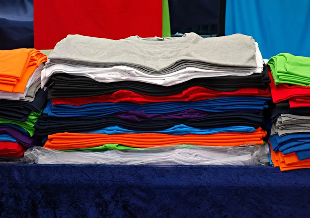 t-shirt, tee, clothing, garment, shirt, fashion, unisex, woman, man, top, casual, pile, pile of t-shirts, market, stall, market stall, t-shirt, t-shirt, t-shirt, t-shirt, t-shirt, shirt, shirt, shirt. Textile EPR rules California New York: status and design