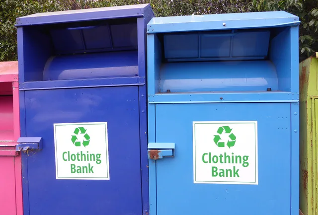 Clothing bank recycling bins. No shortcuts here: reuse and recycling comes down to the basics
