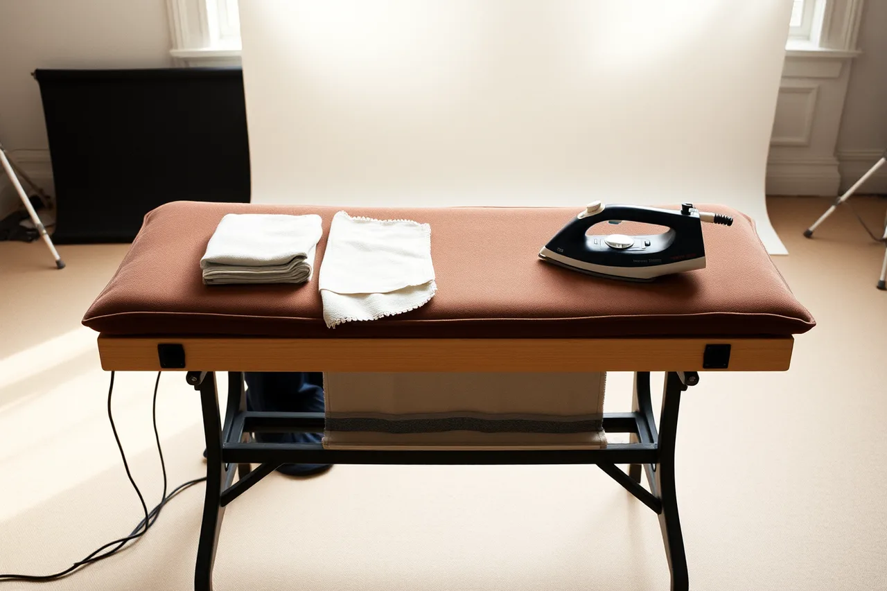 Iron pressing a printed coated fabric panel through a pressing cloth on a test bench (Choosing between the main garment durability and care options in 2027)