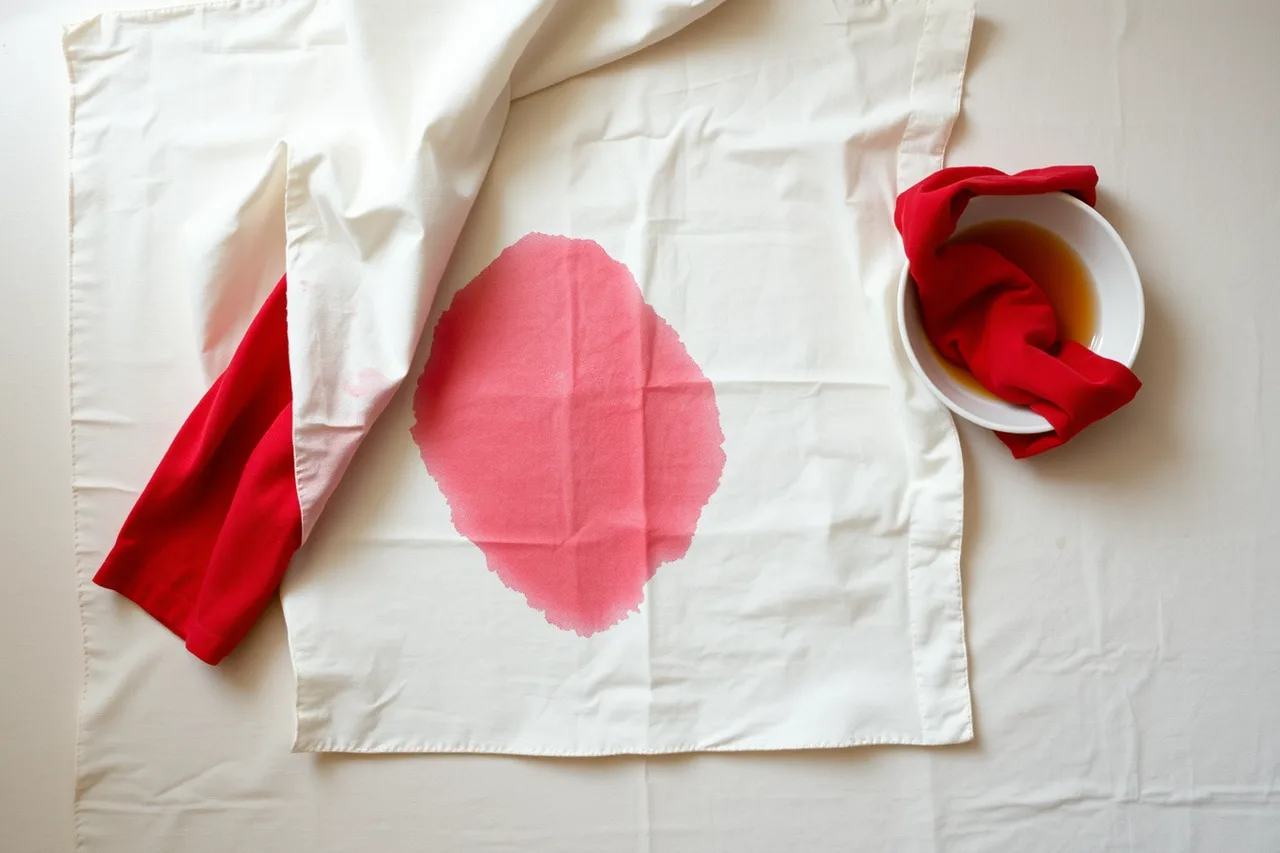 Red dye transferred onto a white cloth after rubbing (Good choices about durability and care start with the fundamentals)