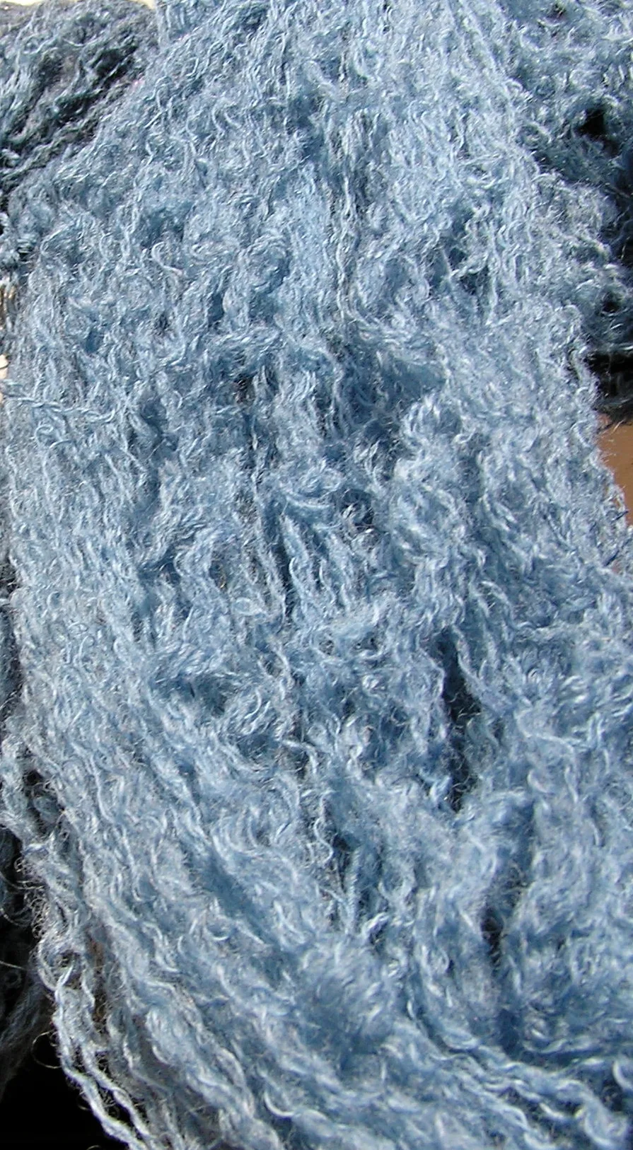 A close view of yarn colored with indigo