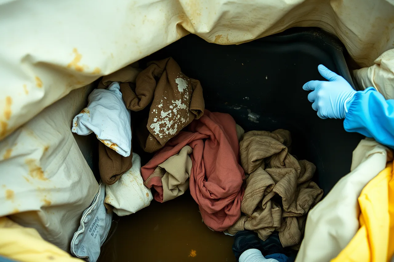 Wet moldy clothing inside an uncovered donation bin (Straight talk about reuse and recycling, without the sales pitch)