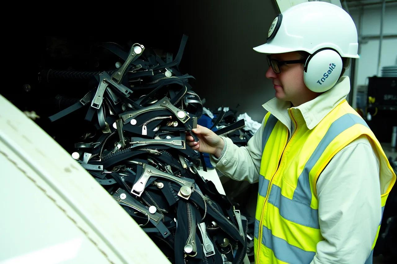 Metal zippers and snaps jammed in textile shredder (Straight talk about reuse and recycling, without the sales pitch)